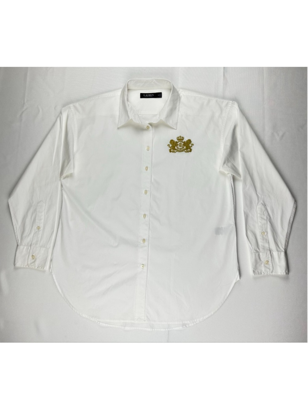 Lauren Ralph Lauren Women’s L White Cotton Gold Double Lion Crest Shirt - Picture 3 of 14